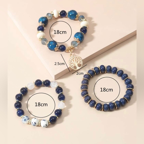 Blue Three Piece Beaded Tree of Life Charm Bracelet - Picture 3 of 5
